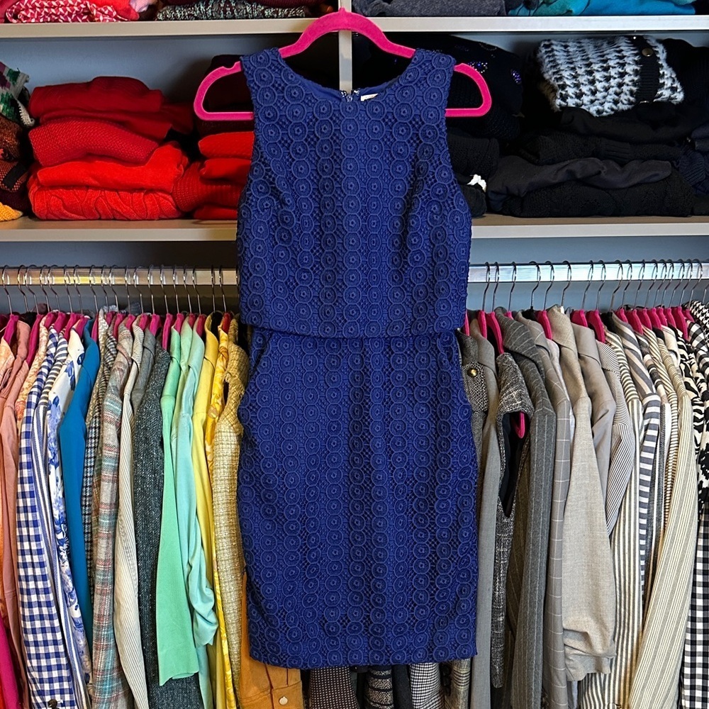 J Crew blue eyelet sleeveless back zipper closure dress size 0